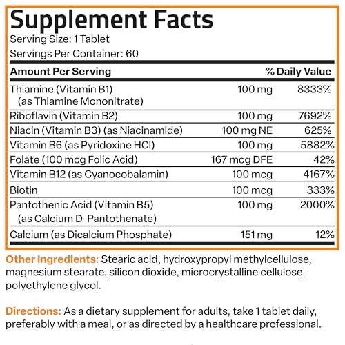 Bronson Super B100 Vitamin B Complex Sustained Release Contains All B Vitamins (Vitamin B1, B2, B3, B6, B9 - Folic Acid, B12), 120 Tablets - görsel 6