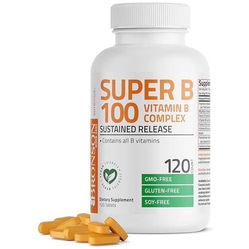 Bronson Super B100 Vitamin B Complex Sustained Release Contains All B Vitamins (Vitamin B1, B2, B3, B6, B9 - Folic Acid, B12), 120 Tablets - görsel 3