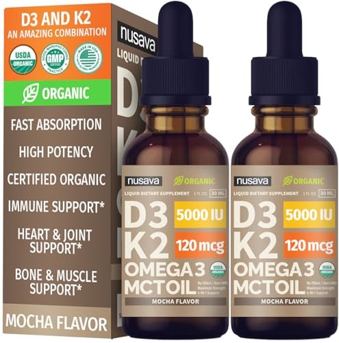 (2 Pack) Organic Vitamin D3 K2 Drops with MCT Oil & Omega 3 - Liquid Vitamin D3 5000 IU - K2 D3 Vitamin Supplement - Vitamin D Drops for Women & Men - No Fillers, Non-GMO, GMP, Mocha Flavor (2 Fl Oz) - görsel 7