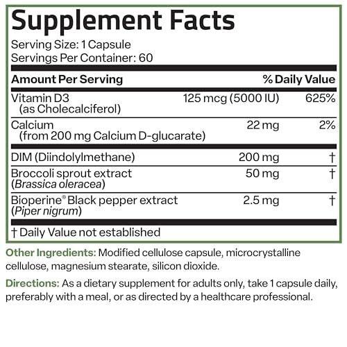 Bronson DIM Balance+ Calcium D-Glucarate, – Form: Vegetarian Capsule – Image 12