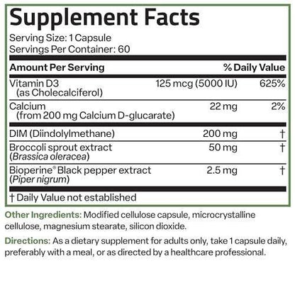 Bronson DIM Balance+ Calcium D-Glucarate, – Form: Vegetarian Capsule – Image 12