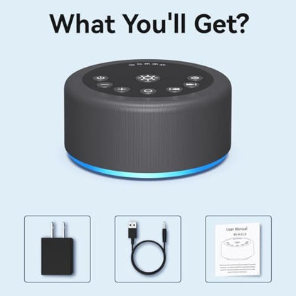 Hushing Sleep Sound Machine White Noise Machine with 30 Non Looping Sounds, 12 Night Light Colors, 5 Timers, 36 Adjustable Volume, Memory Function, Brown Noise Machine for Baby, Kid, Adult & Home Nursery Travel (Black)