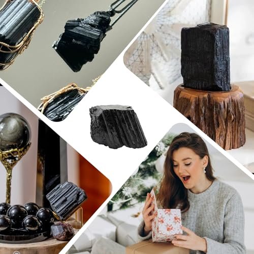 Apengshi 2PCS Natural Raw Black Tourmaline Crystal Healing Protect Your Energy Rough Black Tourmaline Crystal for Meditation Chakra Balance Tumbling Polishing Fountain Garden Decor - görsel 9