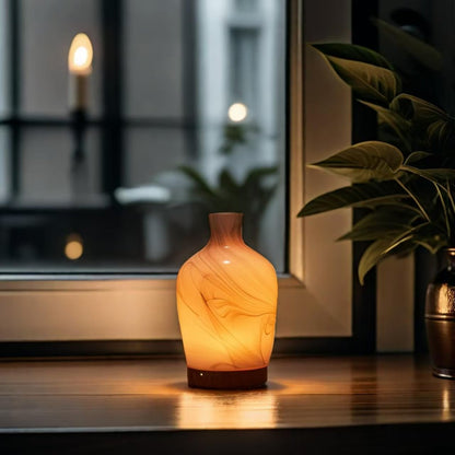Classical Vase Art Glass Aromatherapy Diffuser 160ml Ultrasonic Cool Mist Scent Aroma Essential Oil Diffuser Humidifier with Intermittent Mist & LED 7 Colorful Changing Night Light for Bedroom