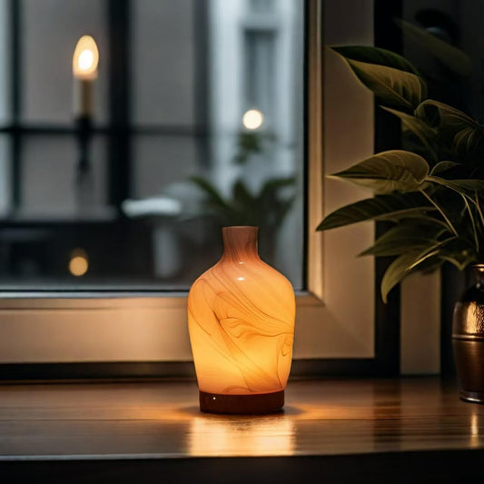 Classical Vase Art Glass Aromatherapy Diffuser 160ml Ultrasonic Cool Mist Scent Aroma Essential Oil Diffuser Humidifier with Intermittent Mist & LED 7 Colorful Changing Night Light for Bedroom