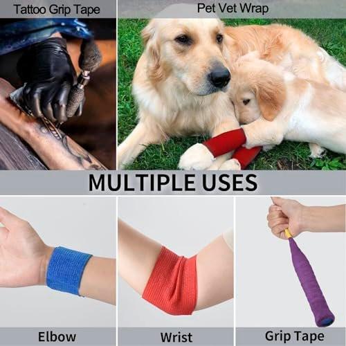 24 Pack Self Adherent Cohesive Wrap Bandages Non Woven Cohesive Bandage Elastic Self Adhesive Bandage Wrap Sports Athletic Tape First Aid Tape for Wrist Ankle Pet Vet Wrap Grip Cover 2 inch (Black) - görsel 13