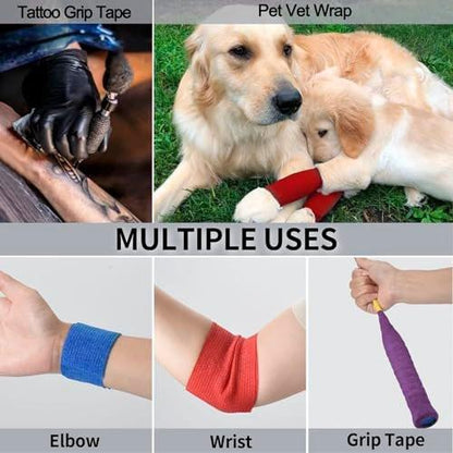 24 Pack Self Adherent Cohesive Wrap Bandages Non Woven Cohesive Bandage Elastic Self Adhesive Bandage Wrap Sports Athletic Tape First Aid Tape for Wrist Ankle Pet Vet Wrap Grip Cover 2 inch (Black)