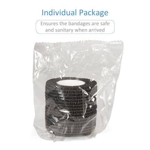 24 Pack Self Adherent Cohesive Wrap Bandages Non Woven Cohesive Bandage Elastic Self Adhesive Bandage Wrap Sports Athletic Tape First Aid Tape for Wrist Ankle Pet Vet Wrap Grip Cover 2 inch (Black) - görsel 11