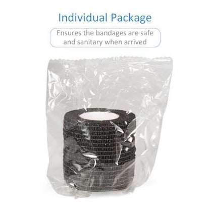 24 Pack Self Adherent Cohesive Wrap Bandages Non Woven Cohesive Bandage Elastic Self Adhesive Bandage Wrap Sports Athletic Tape First Aid Tape for Wrist Ankle Pet Vet Wrap Grip Cover 2 inch (Black)