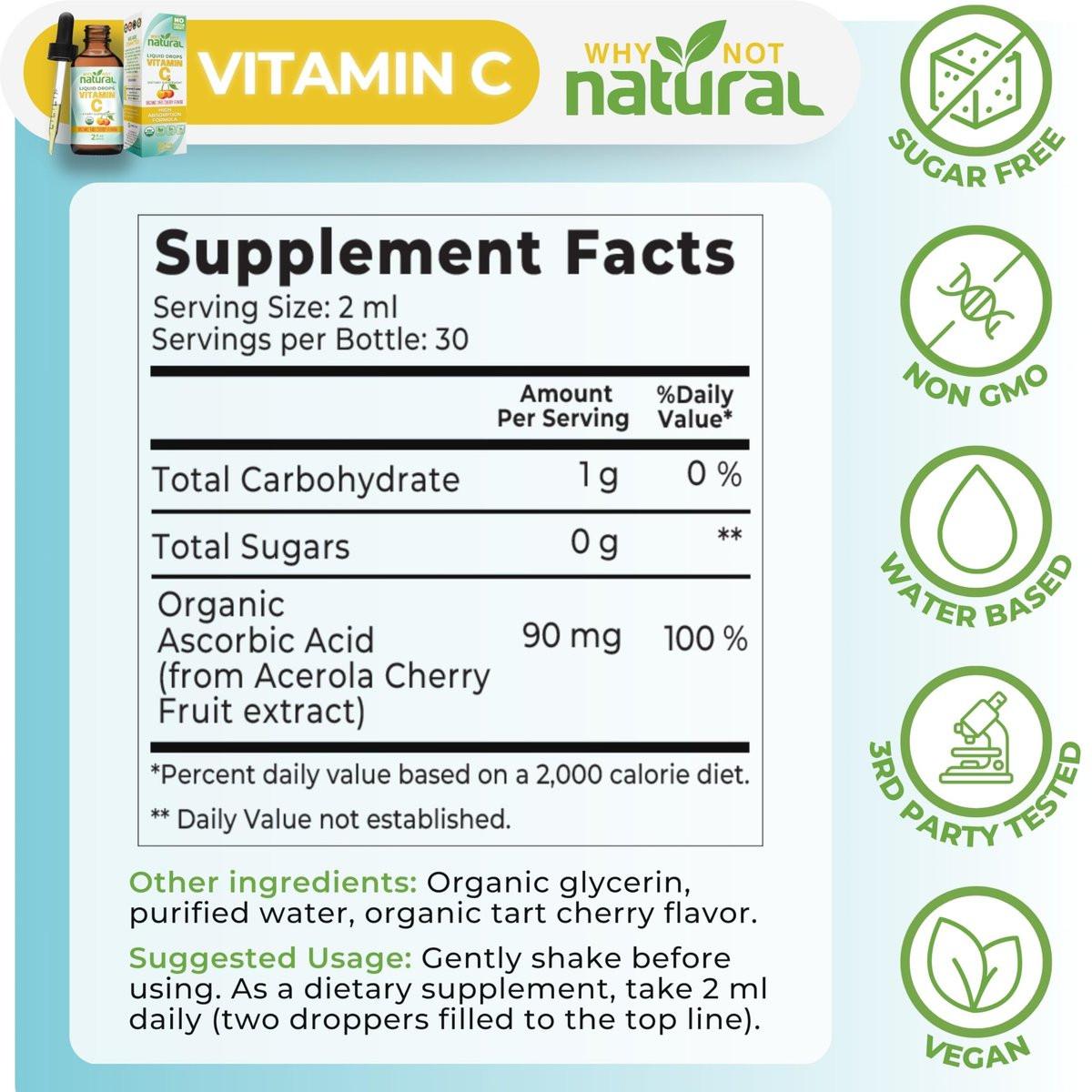 Why Not Natural Organic Liquid Vitamin C Drops Supplement - 2 Fl Oz (Pack of 1) - görsel 9