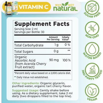 Why Not Natural Organic Liquid Vitamin C Drops Supplement - 2 Fl Oz (Pack of 1)