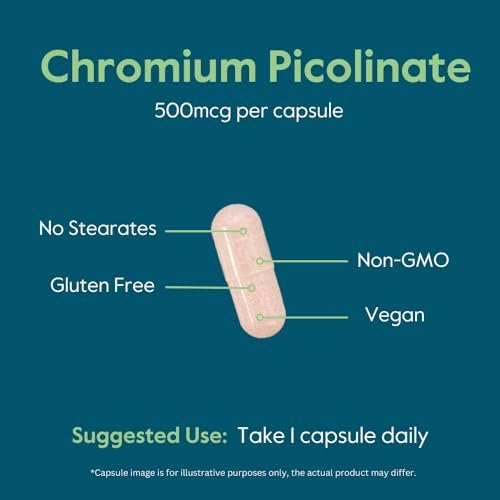 BESTVITE Chromium Picolinate 500mcg (240 Vegetarian Capsules) - No Stearates - No Dicalcium Phosphate - Vegan - Gluten Free - Non-GMO - görsel 3
