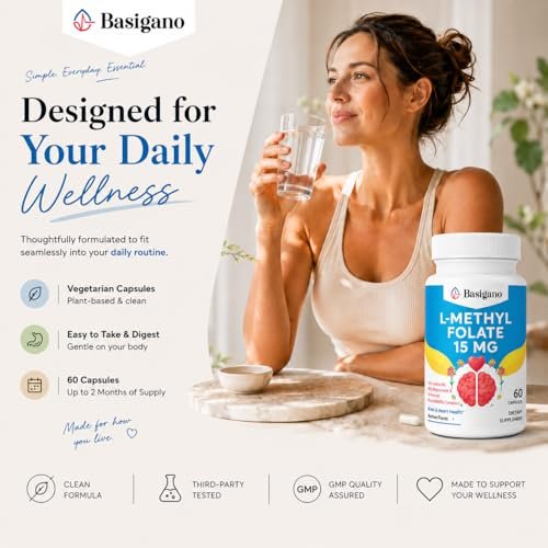 Basigano 15mg L Methylfolate (5-MTHF)- – Active Folate (5-MTHF): Provides 15mg of L-methylfolate per serving, the – Image 12