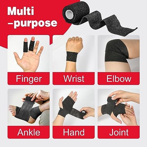 AZEN 40 Pack Self Adhesive Bandage Wrap Black, 2" X 5 Yards Black Athletic Tape, Vet Wrap, Tattoo Grip Tape Wrap, Ankle Tape, Cohesive Bandage Wrap - görsel 5