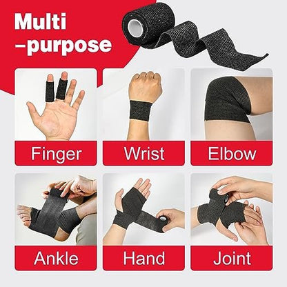 AZEN 40 Pack Self Adhesive Bandage Wrap Black, 2" X 5 Yards Black Athletic Tape, Vet Wrap, Tattoo Grip Tape Wrap, Ankle Tape, Cohesive Bandage Wrap