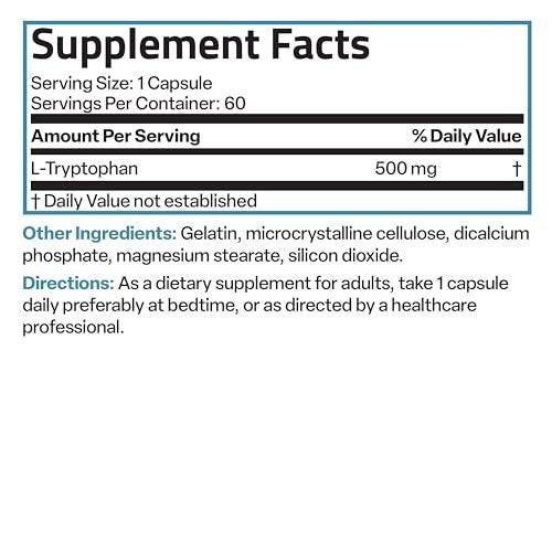 Bronson L-Tryptophan 500 MG High Potency Essential Amino Acid Supports Relaxation & Positive Mood Support Non-GMO, 60 Capsules - görsel 11