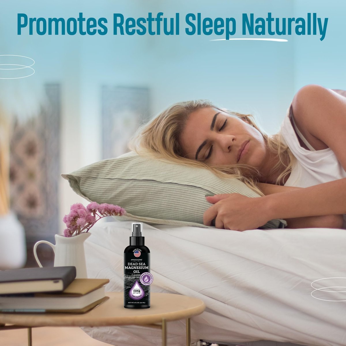 Aromasong Magnesium Oil Spray Lavender - Extra Strength (23mg in Each Spritz) 8 Oz - Natural and Pure Magnesium Oil for Feet - Made in The USA - for Leg Discomfort and Promotes a Calm Sleep - görsel 5