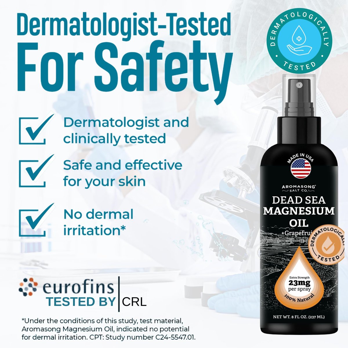 Aromasong Magnesium Spray Grapefruit - Extra Strength (23mg in Each Spritz) 8 Oz - Natural and Pure Magnesium Oil Spray - Made in The USA - for Leg Discomfort and Promotes a Calm Sleep - görsel 3