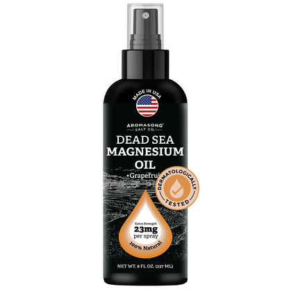 Aromasong Magnesium Spray Grapefruit - Extra Strength (23mg in Each Spritz) 8 Oz - Natural and Pure Magnesium Oil Spray - Made in The USA - for Leg Discomfort and Promotes a Calm Sleep