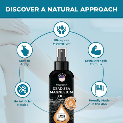 Aromasong Magnesium Spray Grapefruit - Extra Strength (23mg in Each Spritz) 8 Oz - Natural and Pure Magnesium Oil Spray - Made in The USA - for Leg Discomfort and Promotes a Calm Sleep
