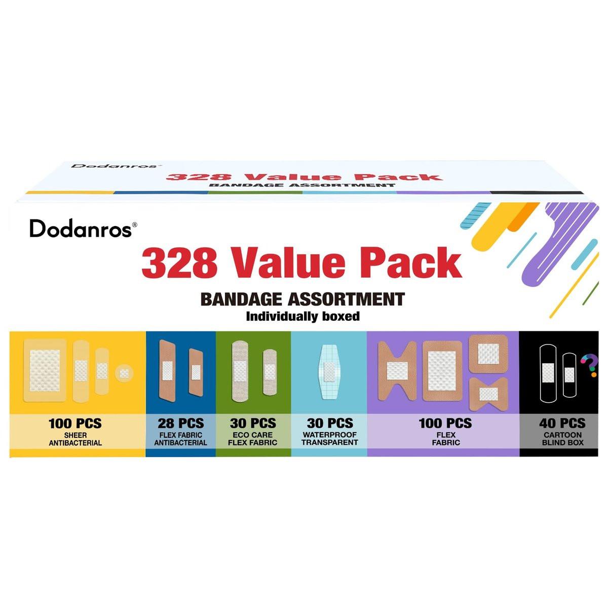 Dodanros Variety Bandages Pack, 328ct Assorted Bulk Various Sizes, Shapes & Features | Sheer & Flex Fabric with Benzalkonium, ECO Bamboo Fabric, Waterproof, Cartoon Blind Box Fragrance Bandages - görsel 4