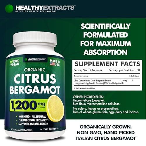 Citrus Bergamot Supplement – 150:1 Extract, 1200mg per Serving, 70% Polyphenols, Italian Sourced, 60 Count, 1 Month Supply, Made in the USA - görsel 2