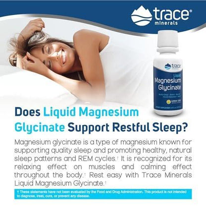 Trace Minerals Magnesium Glycinate - Liquid Magnesium Glycinate for Bone, Nerve & Digestive Health - Supports Sleep Quality, Clarity & Focus - Gentle - Lemon Lime Flavor - 8 fl oz (30 Servings)