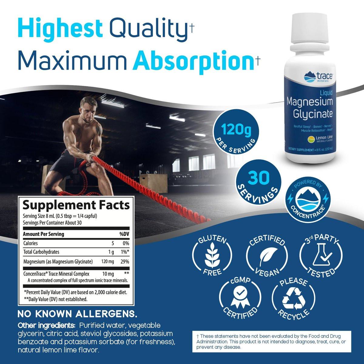 Trace Minerals Magnesium Glycinate - Liquid Magnesium Glycinate for Bone, Nerve & Digestive Health - Supports Sleep Quality, Clarity & Focus - Gentle - Lemon Lime Flavor - 8 fl oz (30 Servings) - görsel 7