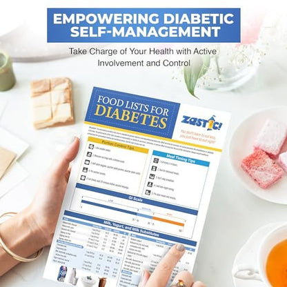 Zastic! Laminated 8.5"x11" Diabetes Food Chart & Meal Planner for Diabetics - 345 Grocery Foods List - Diabetic Food List Planner Chart w/Serving Size, Carbs, Calories, and Glycemic Index