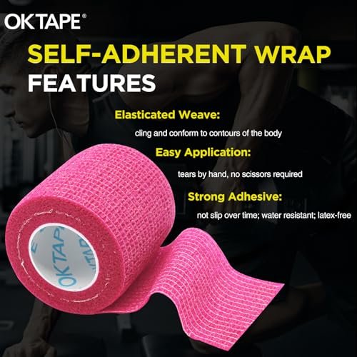 OK TAPE 12 Rolls Self Adhesive Bandage Wrap, Elastic Athletic Tape, Self Stick Bandage Tape, Vet Wrap, Medical Wrap for Wrist, Feet, 2" x 5 Yards - Pink - görsel 9