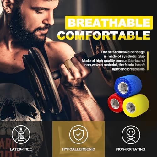 OK TAPE 12 Rolls Self Adhesive Bandage Wrap, Elastic Athletic Tape, Self Stick Bandage Tape, Vet Wrap, Medical Wrap for Wrist, Feet, 2" x 5 Yards - görsel 9