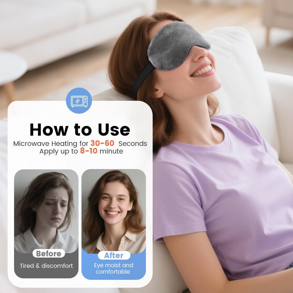 Heated Eye Mask for Dry Eyes, Steam Warm Compress for Stye Eye Treatment, Relieve, Hot Compress, Moist Heat Mask for Blepharitis (Gray) - görsel 3