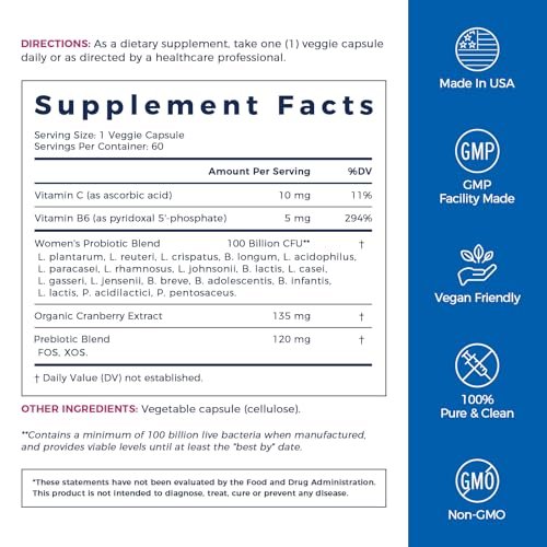 NewRhythm Probiotics for Women with P-5-P, Vitamin C & Organic Cranberry, 100 Billion CFU 18 Strains, Prebiotics & Vaginal Probiotics for Digestive Health & PH Balance, 60 Capsules, No Dairy - görsel 10