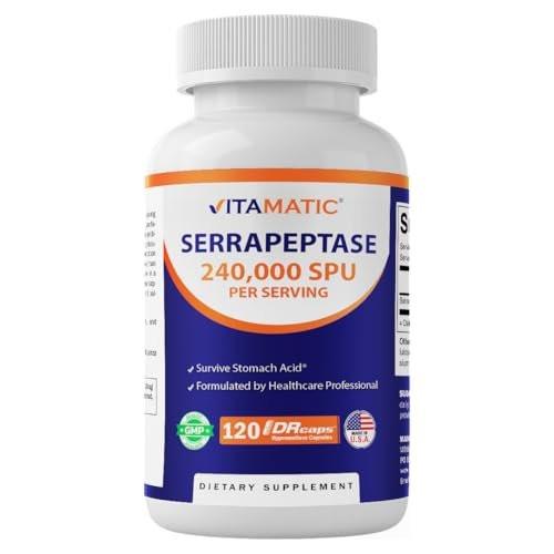 Vitamatic Serrapeptase 240,000 SPU Servings, 120 Delayed Released Capsules - Enteric Coated - Non-GMO- Made in the USA (120 Count (Pack of 1)) - görsel 16