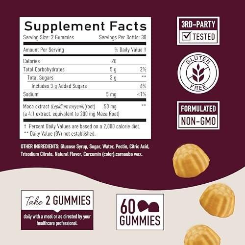Maca Root Gummies | Drive, Performance & Energy Support | High-Concentration 4:1 Extract | Hormone Balance for Women | Delicious Peach Flavor | Vegan, Non-GMO & Third-Party Tested | 60 Maca Gummies - görsel 7