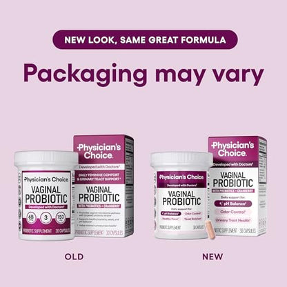 Physician's CHOICE Vaginal Probiotics for Women - pH Balance, Odor Control, Yeast Balance, Vaginal Flora & Feminine Health - 6B CFU with Organic Prebiotics and Cranberry Extract - 30 CT