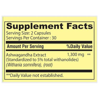 4 TOP CARE Ashwagandha Dietary Supplement, 1300 mg, 60 Vegetarian Capsules