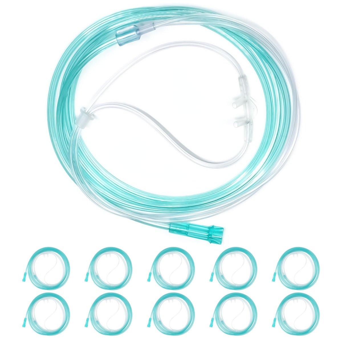 10 Pack High-Flow Ultra Soft Nasal Oxygen Cannula, Green Crush Resistant Tubing with Standard Connection 6.6 Feet - görsel 1