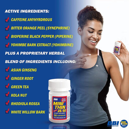 Mini Thin 25/50 - Energy Capsules Formulated with Caffeine - 30 Capsules