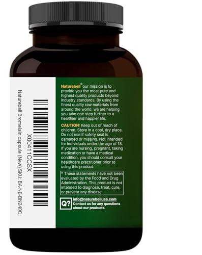 NatureBell Bromelain, 1,000mg Per Serving, 240 Veggie Capsules | 2,400 GDU – Digestive Enzymes & Joint Support Supplement – Proteolytic Enzymes for Digestion, Fresh Pineapple Source – Non-GMO - görsel 6