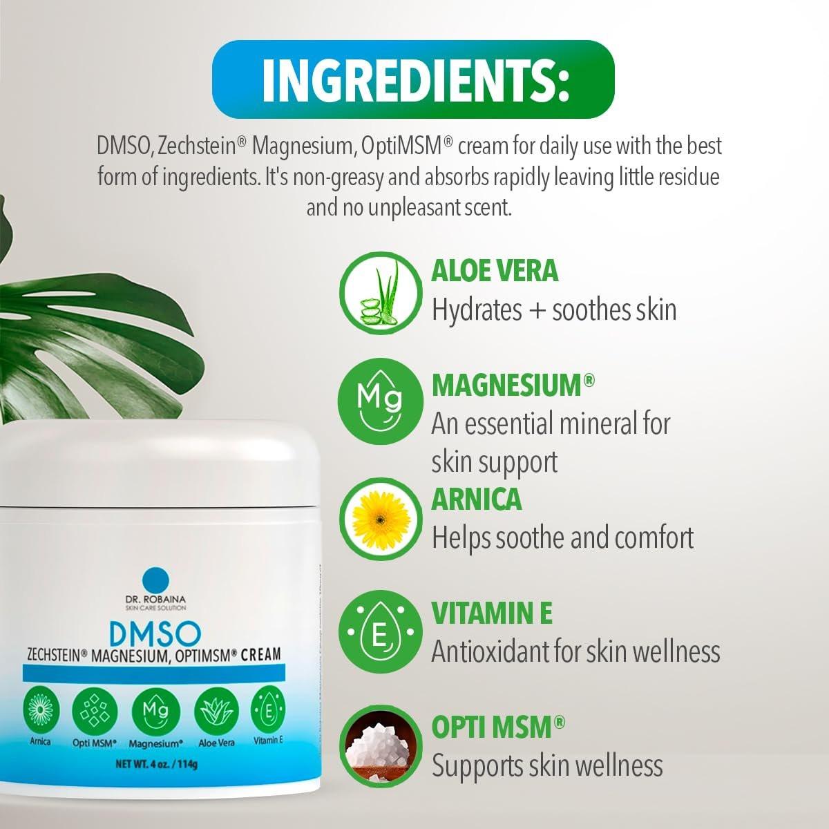 Dr. Robaina DMSO Cream - 99.9% Pure DMSO Pharmaceutical Grade | Formula with Zechstein Magnesium, Arnica, Aloe Vera, Vitamin E - 4 oz - görsel 5