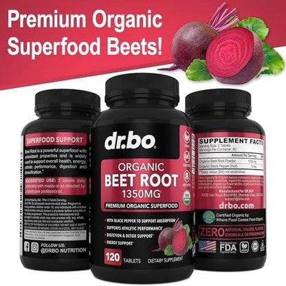 Organic Beet Root Capsules Supplements - 1350mg Beetroot Powder Extract Pills, Organic Beet Root Powder Supplement, Super Nitric Oxide Beets High Circulation Total Vitamins Support - 120 Beets Tablets