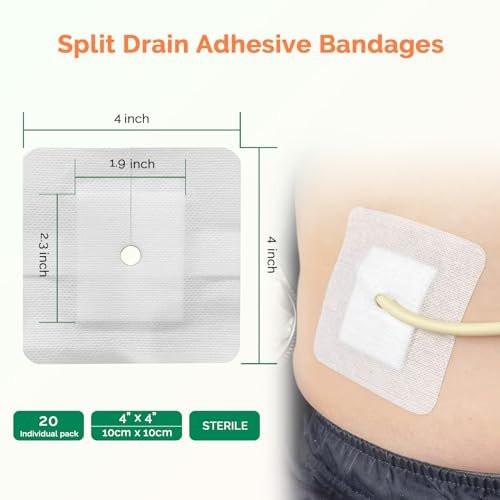 Split Drain Adhesive Bandages 4" x 4", 20Pcs PD Catheter Feeding Tube Pads G Tube Covers Foley Tubing Stabilization Device, Peritoneal Dialysis Accessories Catheter Patch Supplies - görsel 4