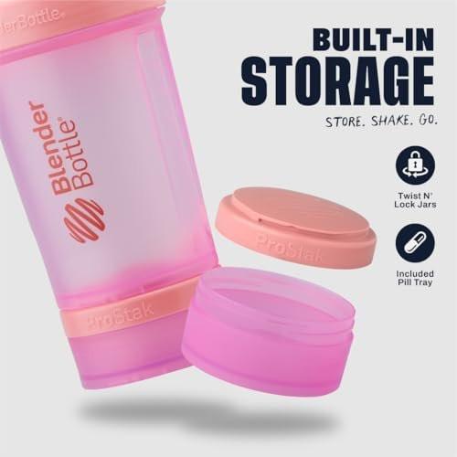 BlenderBottle Shaker Bottle with Pill Organizer and Storage for Protein Powder, Classic V2 ProStak System, 22-Ounce, Pink - görsel 5