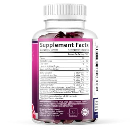Menopause Supplements for Women Gummies - Black Cohosh, Cranberry, 3 Billion CFU Probiotics per Serving - Complete Menopause Relief for Hot Flashes, Night Sweats, Vaginal Health Support - 60 Gummies