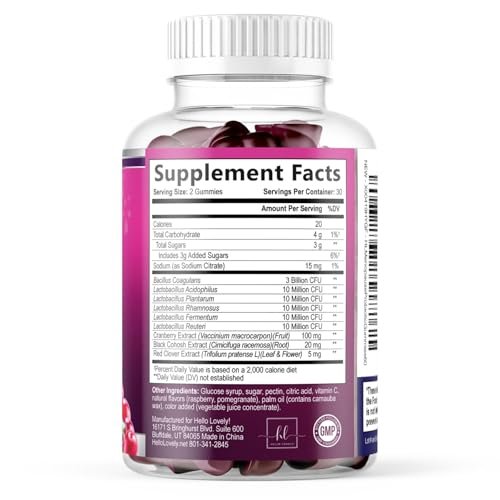 Menopause Supplements for Women Gummies - Black Cohosh, Cranberry, 3 Billion CFU Probiotics per Serving - Complete Menopause Relief for Hot Flashes, Night Sweats, Vaginal Health Support - 60 Gummies - görsel 2