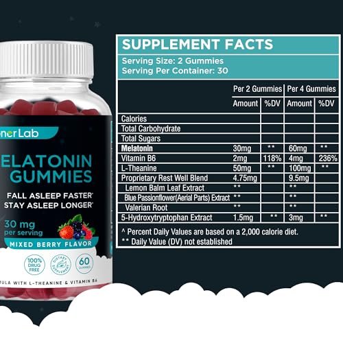 BionerLab Melatonin Gummies (30mg) Enhanced with L-theanine & Vitamin B6 for Adult Women Men - Extra Strength Chewables Calm Gummy - Gluten Free - görsel 13