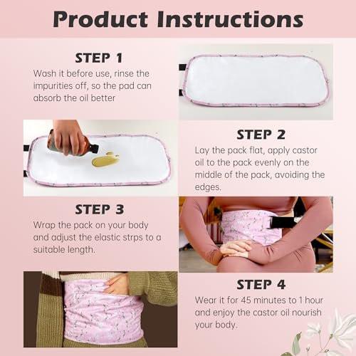 Plus Size Castor Oil Pack 2 Pcs Castor Oil Wrap Organic Cotton Reusable Kit Organic Cold Pressed Unrefined Castor Oil Compress Packs for Liver Detox - görsel 2