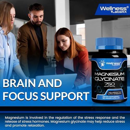 Magnesium Glycinate 750mg | High Absorption Chelated Calm Support for Women and Men - Glicinato De Magnesio, Magnesium Chelate Supplement for Heart Health, Sleep Support - 120 Count - görsel 7