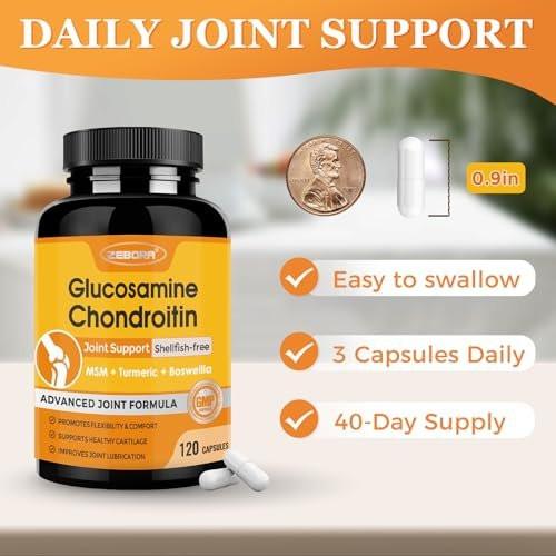 ZEBORA Glucosamine Chondroitin, Joint Supplements for Women/Men, with MSM, Turmeric, Joint Support Supplement, Shellfish-Free, 120 Capsules - görsel 8